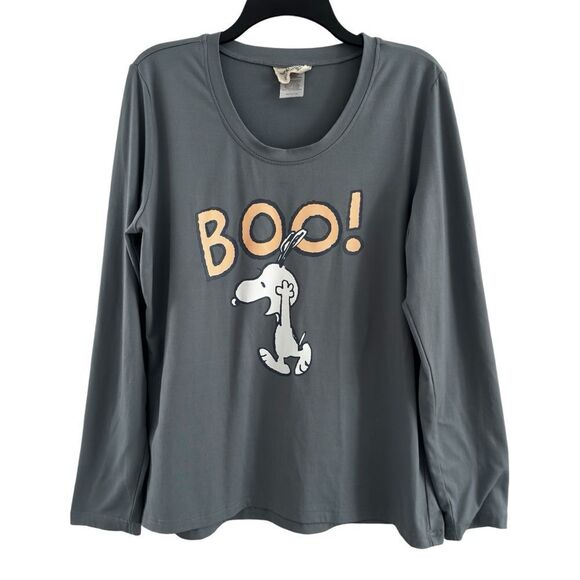 munki munki Other - Munki Munki Snoopy Gray Long‎ Sleeve Shirt Pajama Top Boo Halloween Women’s L